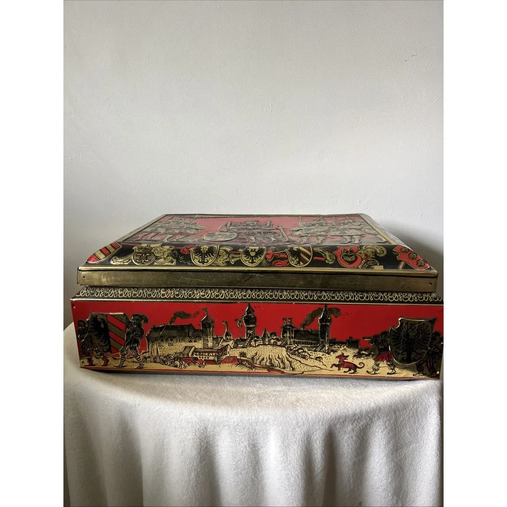 Vtg Germany E Otto Schmidt Large Tin Box Hinged Top Nurnberg Lebkuchen-Schmidt